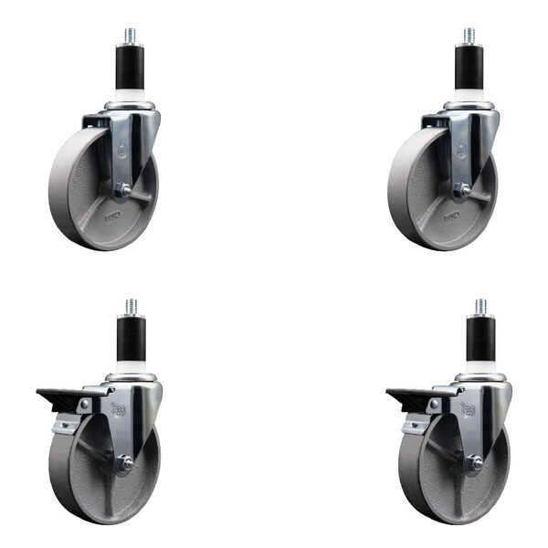 5'' Semi Steel Wheel Swivel 1-3/8'' Expanding Stem Caster Set 2 Brakes, 4PK